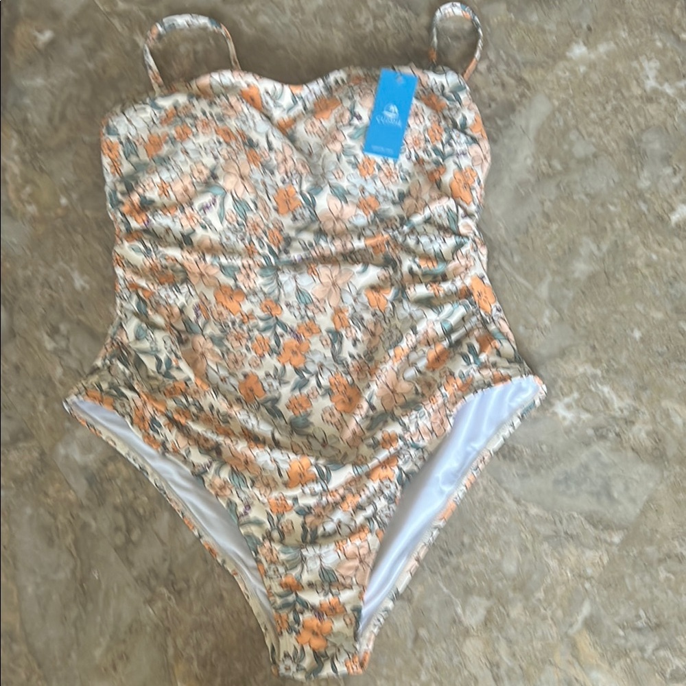 Cupshe Orange and Cream One Piece Swimsuit with Structured Bodice